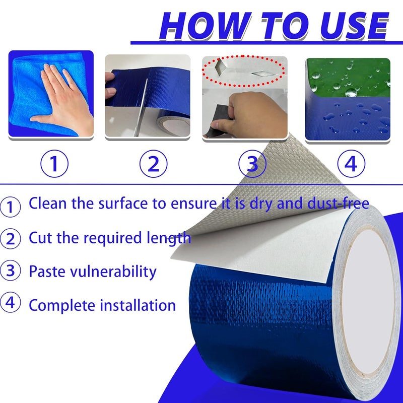 MCOTOP WaterproofRepair Tape for Fabric, 3.1IN x24.6FT, Heavy Duty Outdoor Repair Tape, for RV Roof, Tarp, Tent, Sail and Boat Cover Outdoor Repair Patch, Multipurpose Awning Repair Tape (Blue) - Image 3